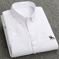 Lato 100% bawełna męskie koszule Oxford męski z krótkim rękawem Casual Slim dopasowana sukienka koszula męska koszula biznesowa Camisa Social bluzka 2